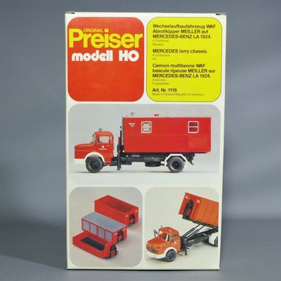 Preiser H0 1116 Mercedes Benz LA1924 Meiller WAF Wechselaufbau Feuerwehr Bfw NEU OVP