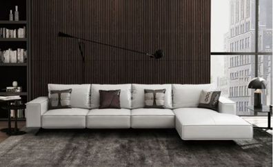 Moderne Wohnlandschaft Ecksofa Couch Polster Leder Sitz Ecke Garnitur Weiß Neu