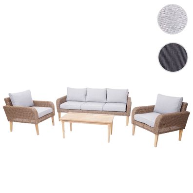 Garnitur HWC-H57, Gartenset Sofa Sitzgruppe, Poly-Rattan Alu + Akazie Spun Poly