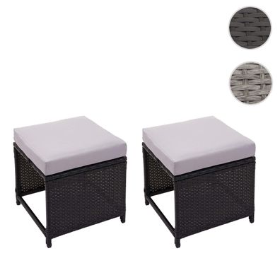 2er-Set Poly-Rattan Hocker HWC-G16, Gartenhocker Sitzhocker, Gastronomie