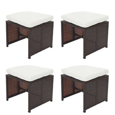 4er-Set Poly-Rattan Hocker Kreta, Gartenhocker Sitzhocker