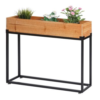 Hochbeet HWC-L32, Pflanzkasten Blumenkasten Gemüsebeet, Holz-Stahl 62x80x16cm