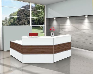 Kerkmann Design-Theke Theke Atlantis Weiss Nussbaum 2-seitig schräg (B)2500x(T)25