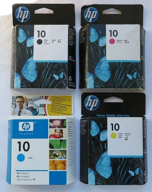 4x-Druckkopf-Printhead HP10 Black-rot-blau-gelb- DeskJet-2000-2500-abgelaufen