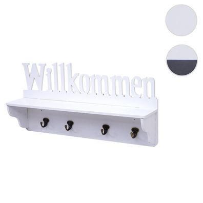 Wandgarderobe HWC-D41 Willkommen, Garderobe Regal, 4 Haken massiv 30x60x13cm