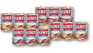 RINTI - Kennerfleisch Adult ¦ Mixpaket - 12 x 800g + gratis Snack ¦ 4 verschiedene