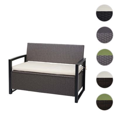 Poly-Rattan 2er Sitzbank HWC-F39, Gartenbank Truhenbank, Staufach Sitzkissen