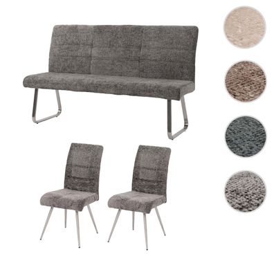 Esszimmer-Set HWC-G55, 2er-Set Stuhl + Sitzbank 160cm, Edelstahl Chenille