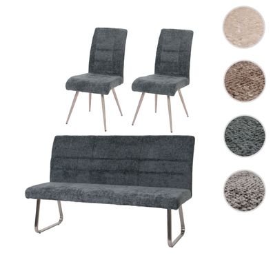 Esszimmer-Set HWC-G55, 2er-Set Stuhl + Sitzbank 180cm, Edelstahl Chenille