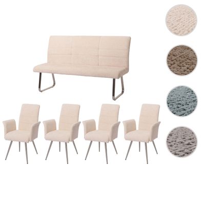 Esszimmer-Set HWC-G55, 4xStuhl mit Armlehne+Sitzbank 160cm, Edelstahl Chenille