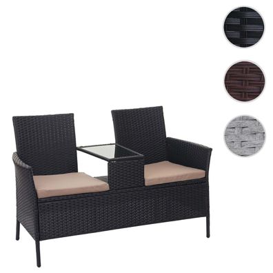 Poly-Rattan Sitzbank mit Tisch HWC-E24, Gartenbank Sitzgruppe Gartensofa, 132cm