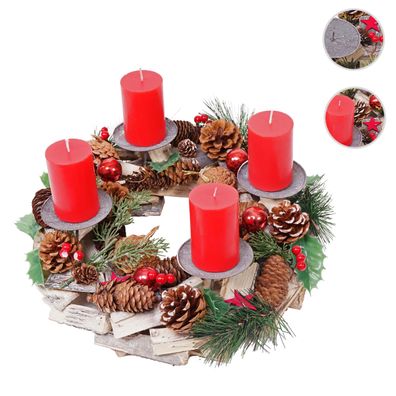 Adventskranz HWC-H49, Weihnachtsdeko Adventsgesteck Weihnachtsgesteck, Holz rund