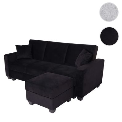 Sofa HWC-H47 mit Ottomane, Couch Sofa Gästebett, Schlaffunktion 217x145cm