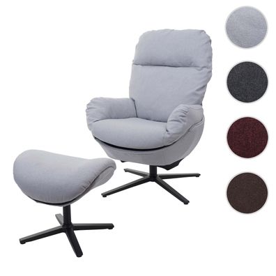 Relaxsessel + Hocker HWC-L12, Sessel Wippfunktion, drehbar, Metall Stoff/Textil