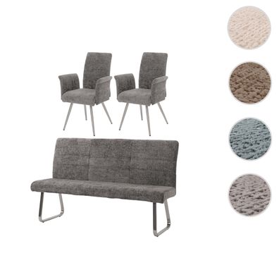 Esszimmer-Set HWC-G55, 2xStuhl mit Armlehne+Sitzbank 180cm, Edelstahl Chenille