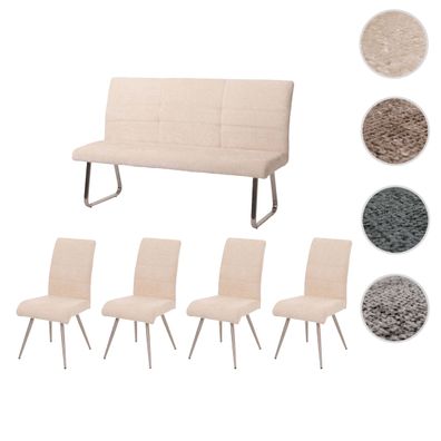 Esszimmer-Set HWC-G55, 4er-Set Stuhl + Sitzbank 160cm , Edelstahl Chenille