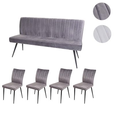 Esszimmer-Set HWC-K16, 4er-Set Stuhl+Sitzbank Esszimmergruppe Sitzgruppe, Samt Metall