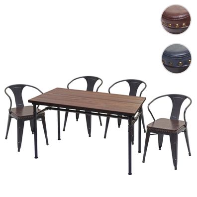 Esszimmer-Set HWC-H10, 4x Esszimmerstuhl Esszimmertisch, Ulme Holz MVG Industrial