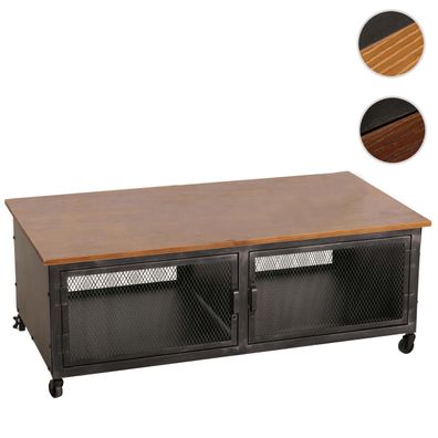 Couchtisch HWC-N28, Rollen, 3D-Struktur Industrial Retro Metall Holz 45x120x60cm