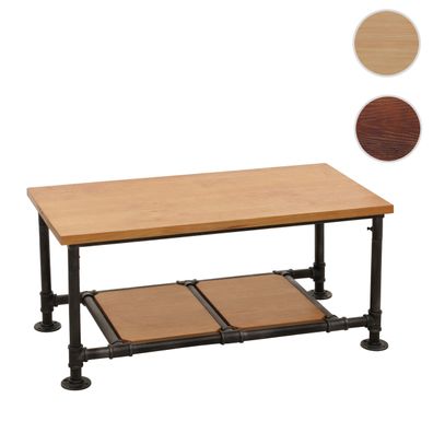 Couchtisch HWC-N27, Wohnzimmertisch Ablage Industrial Massiv-Metall Holz, 48x100x50cm