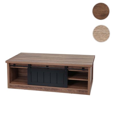 Couchtisch HWC-K75, Beistelltisch, Schiebetüre 6 Staufächer, Holz-Optik Industrial