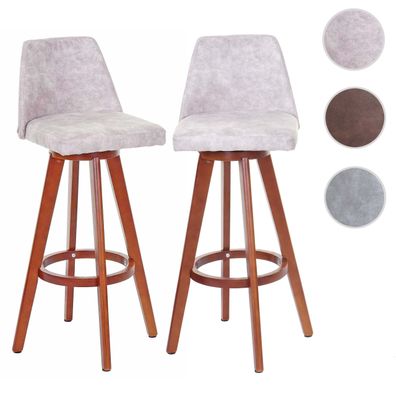 2er-Set Barhocker HWC-C43, Barstuhl Tresenhocker, Holz Textil drehbar Vintage