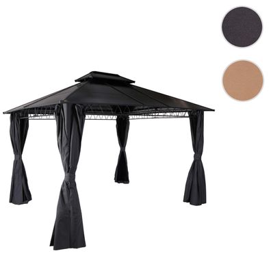 Hardtop Pergola HWC-M81, Pavillon, 7cm-Stahlgestell mit Seitenwand und Moskitonetz