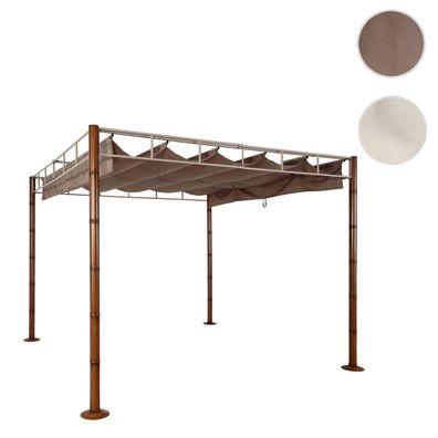 Pergola HWC-L42, Garten Pavillon, stabiles 7cm-Metall-Gestell 3x3m Bambus-Optik