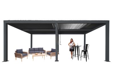 Pergola HWC-L46, Gartenpavillon Lamellen-Pavillon, 10cm-Aluminium-Gestell, 3x6m