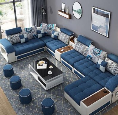 Ecksofa U-Form Polster Modern Relax Sitz Luxus Möbel Wohnlandschaft Sofa Couch