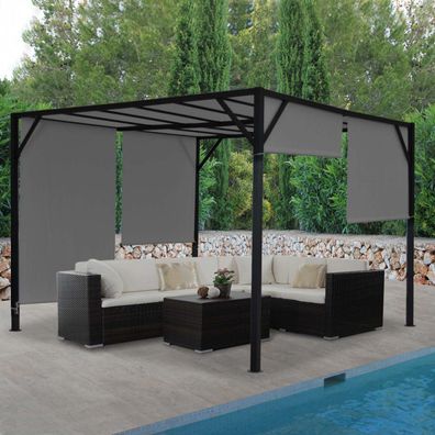 Pergola Baia, Garten Pavillon, stabiles 6cm-Stahl-Gestell + Schiebedach grau