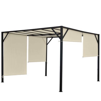 Pergola Baia, Pavillon Terrassenüberdachung, stabiles 6cm-Stahl-Gestell + Schiebedach