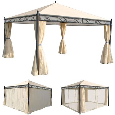 Pergola Cadiz, Garten Pavillon, stabiles 7cm-Gestell mit Seitenwand + Moskitonetz