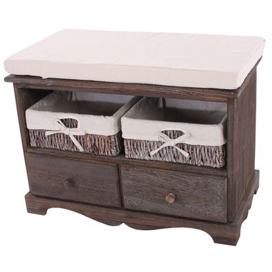 Sitzbank Kommode mit 2 Körben 42x62x33cm, Shabby-Look, Vintage