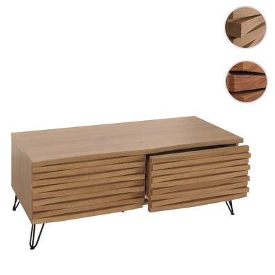 Couchtisch HWC-M49, 3D-Design 2 Schubladen Massiv-Holz Mango Metall 46x110x55cm