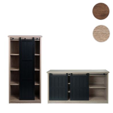 Wohnzimmerset aus Schrank und Sideboard HWC-K75, Schiebetüre Staufächer, Holz-Optik