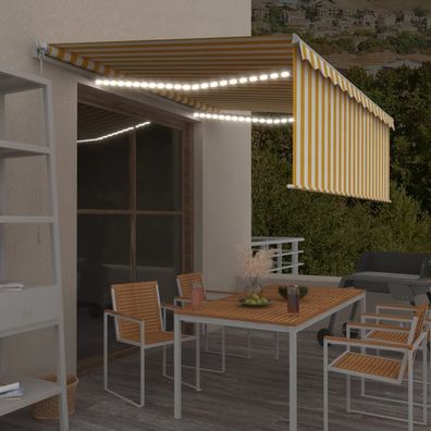 vidaXL Markise Manuell Einziehbar mit Rollo & LED 4x3 m Gelb & Weiß