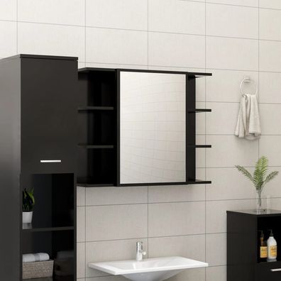 vidaXL Bad-Spiegelschrank Schwarz 80x20,5x64 cm Holzwerkstoff