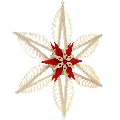 Fensterschmuck Spanstern Mitte mit 2 Kiefersterne Rot Ø 32cm NEU Weihnachtsstern