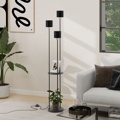 Stehlampe mit Regal 3 Flammige Stehleuchte Lampenschirm & Fußschalter E14