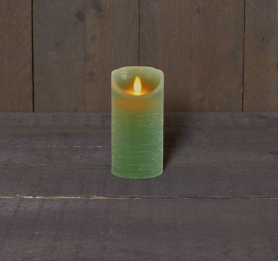 Kerze Jade Grün Wachs Rustic Moving Flame 7,5X15Cm 3Xaaa/Zeitschaltuhr Anna's col