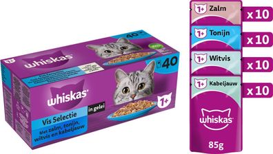 Fisch Selection in Gelee Mahlzeitentüten Multipack 40x85g Tiernahrung Whiskas