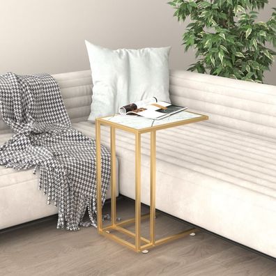 vidaXL Computer-Beistelltisch Weiß Marmor 50x35x65 cm Hartglas