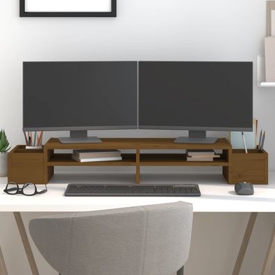 vidaXL Monitorständer Honigbraun 100x27,5x15 cm Massivholz Kiefer