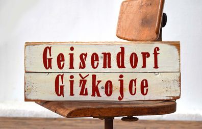 Schild handgemalt Geisendorf Gizkojce Lausitz Vintage Sorben Alt Antik Braunkohle