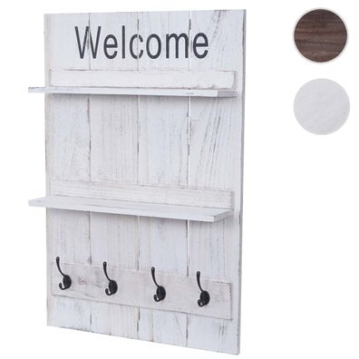 Wandgarderobe HWC-C89 Welcome, Garderobe, Shabby-Look Vintage, 4 Haken 90x60cm