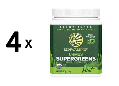 4 x Sunwarrior Ormus Super Greens Organic (225g) Mint