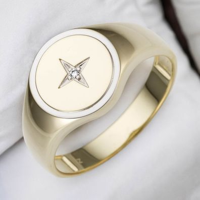 Herren Ring 585 Gold Gelbgold bicolor 1 Diamant Brillant Herrenring