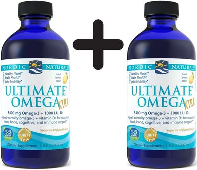 2 x Ultimate Omega Xtra, 3400mg Lemon - 237 ml