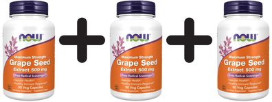 3 x NOW Foods Grape Seed Maximum Strength, 500mg - 90 vcaps